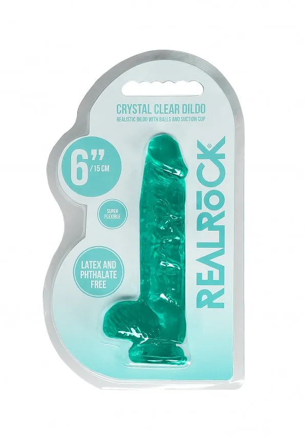 Realrock Crystal Clear 6 15 cm Realistic Dildo with Balls Green Shots Toys Female Sex Toys