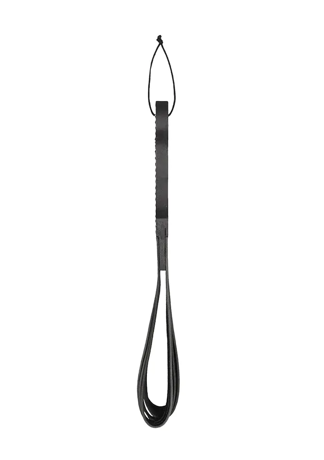 Shots America Restraints Wooden Handle Belt Whip Flogger Leather Black
