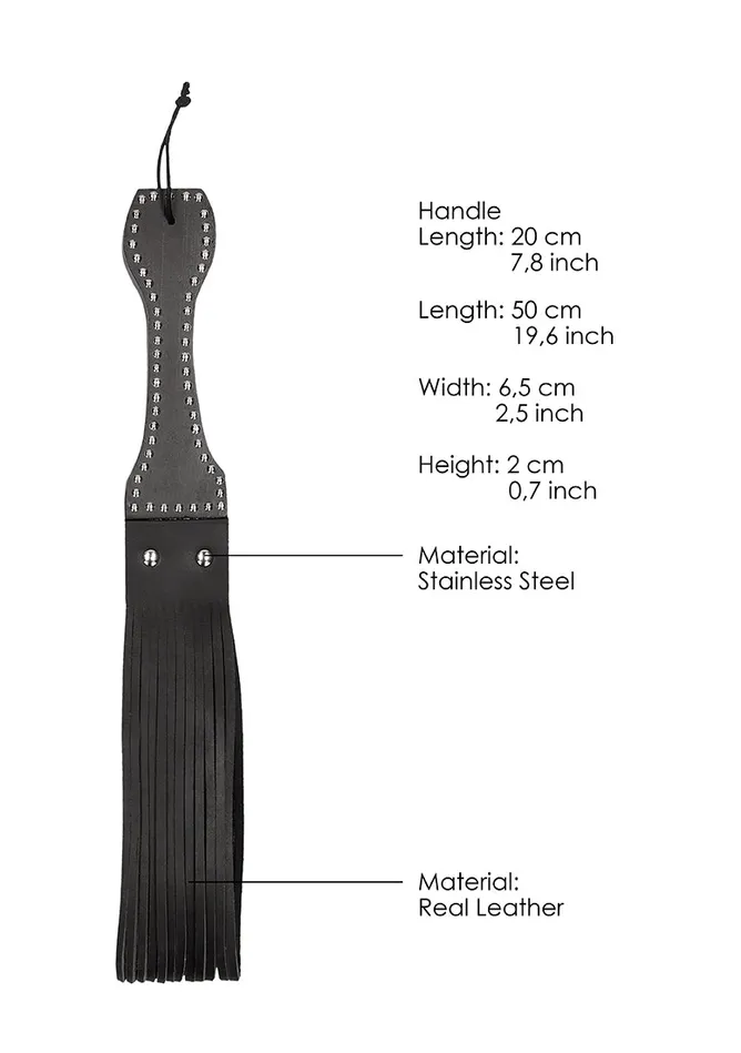 Shots America Restraints Wooden Handle Belt Whip Flogger Leather Black