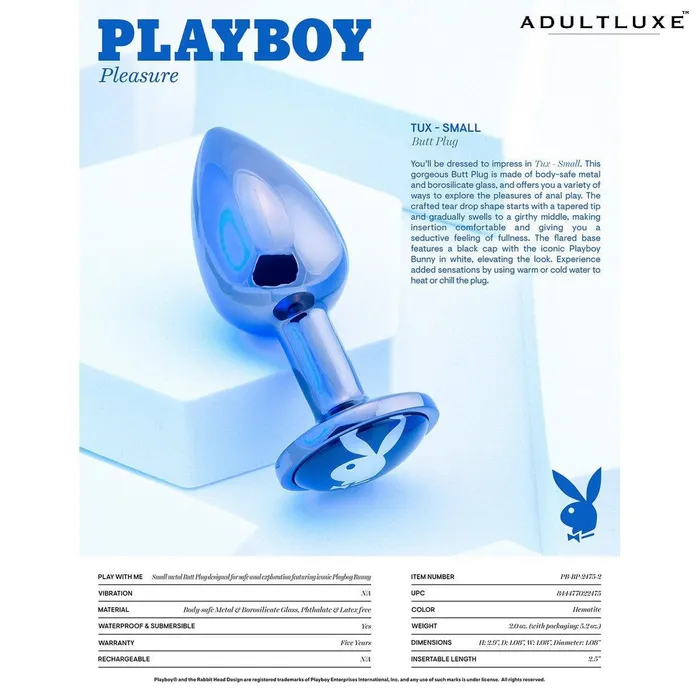 Evolved Novelties Anal Playboy Tux Small Metallic Glass Butt Plug