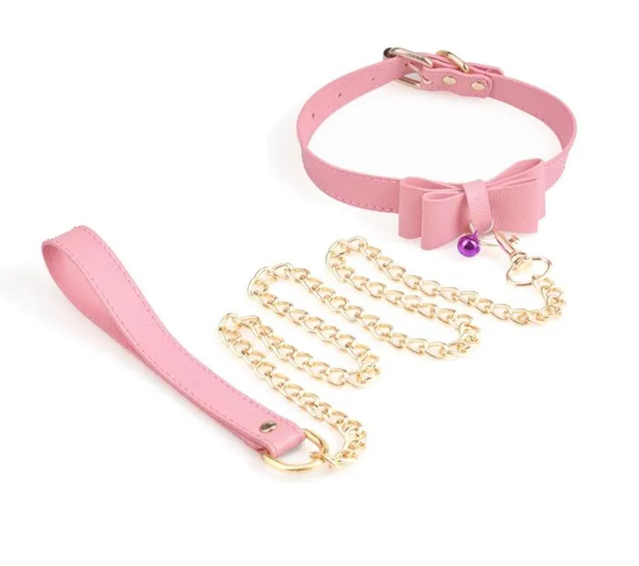 Pink Bow Sissy Slave Collar CHASTITY CAGE CO Vibrators