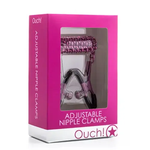 Couples Ouch Adjustable Metal Nipple Clamps With Chain Pink Shots America LLC Couples Ouch Adjustable Metal Nipple Clamps With Chain Pink Shots America LLC