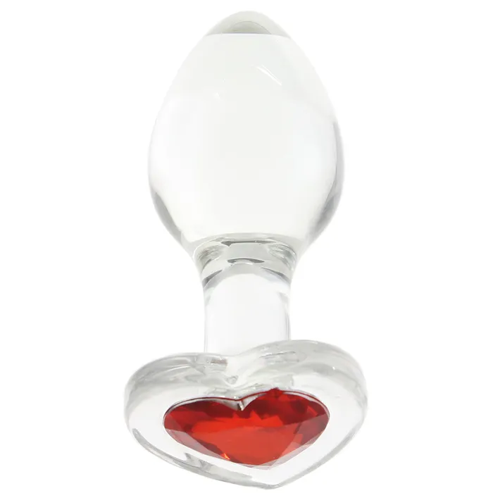 Evolved Novelties Anal Adam Eve Red Heart Gem Glass Plug in Medium