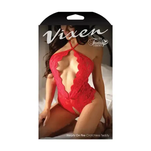 Fantasy Lingerie Female Sex Toys Fantasy Lingerie Vixen Hearts On Fire Crotchless Lace Teddy with Open Pearl Draped Back Red OS Fantasy Lingerie Female Sex Toys Fantasy Lingerie Vixen Hearts On Fire Crotchless Lace Teddy with Open Pearl Draped Back Red OS