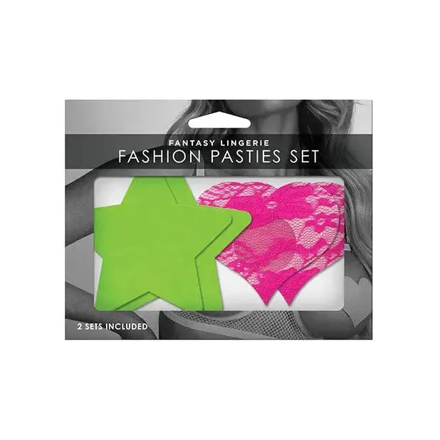 Fantasy Lingerie UV Reactive Pink Lace Heart Green Neon Star Pasties Fantasy Lingerie Vibrators