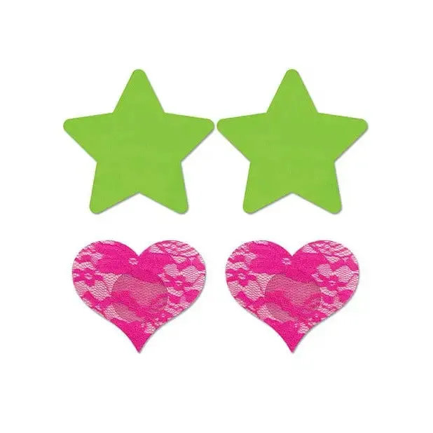 Fantasy Lingerie UV Reactive Pink Lace Heart Green Neon Star Pasties Fantasy Lingerie Vibrators
