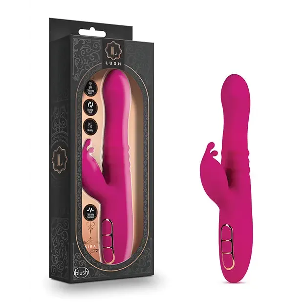 Vibrators Blush Lush Kira Rechargeable Silicone Thrusting Rabbit Vibrator Velvet Vee International Inc