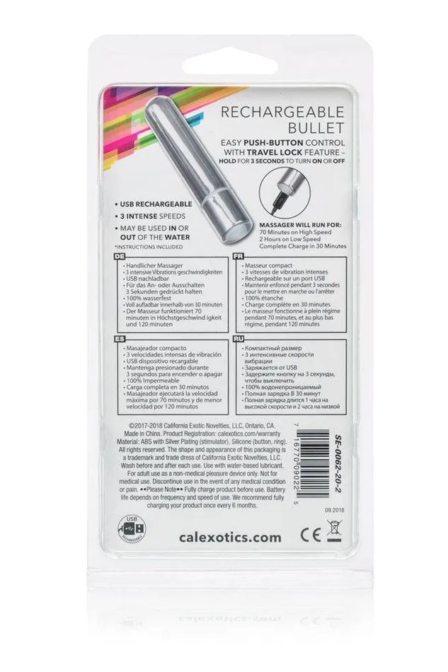 Female Sex Toys Cal Exotics Cal Exotics Rechargeable Bullet Vibrator Silver