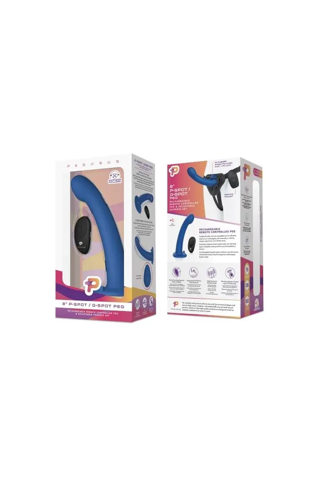 Female Sex Toys Electric Eel Electric Eel Pegasus 8 Remote Control PSpot Silicone Dildo And Harness Blue