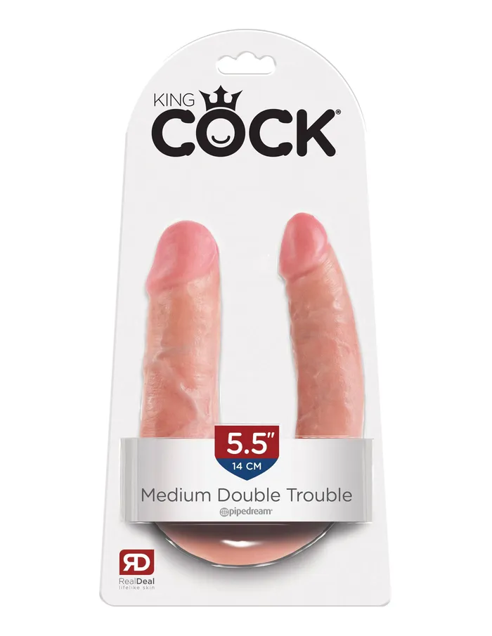 Pipedream Dildos Pipedream King Cock Double Trouble Curved Ultra Realistic Double Ended Dildo Medium Beige