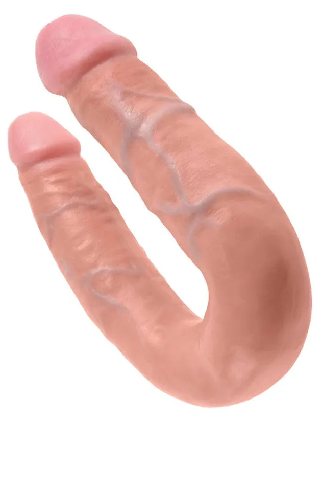 Pipedream Dildos Pipedream King Cock Double Trouble Curved Ultra Realistic Double Ended Dildo Medium Beige