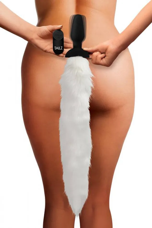 XR Brands Male Sex Toys XR Brands Tailz White Fox Vibrating Anal Plug with Remote XR Brands Male Sex Toys XR Brands Tailz White Fox Vibrating Anal Plug with Remote