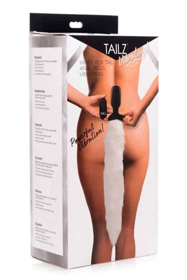 XR Brands Male Sex Toys XR Brands Tailz White Fox Vibrating Anal Plug with Remote