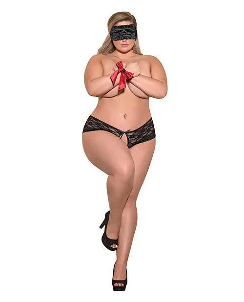 Anal Love Bondage Split Back Lace Booty Short Blindfold Wrist Ties Black Qn Magic Moments Intl Anal Love Bondage Split Back Lace Booty Short Blindfold Wrist Ties Black Qn Magic Moments Intl