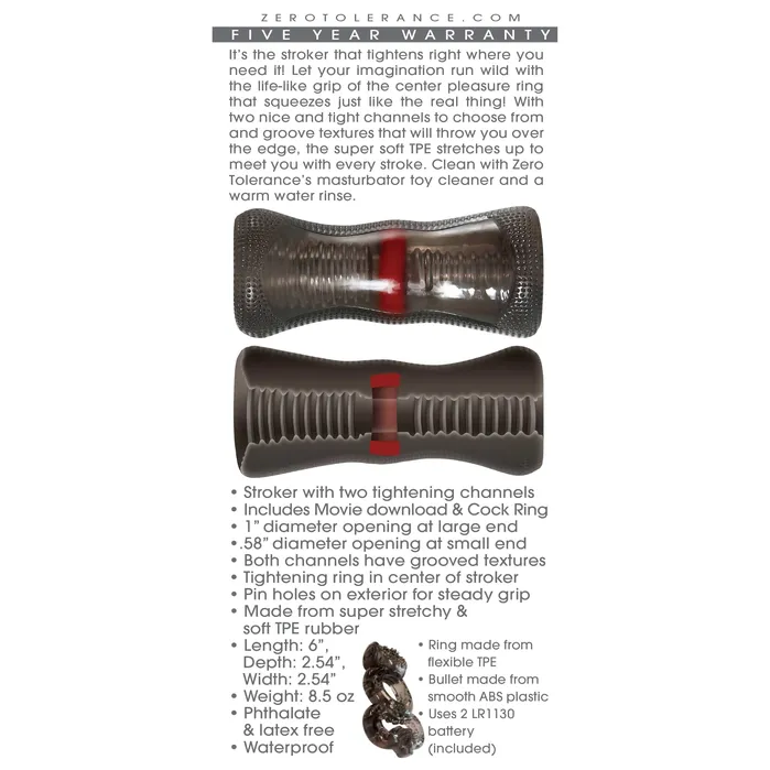 Male Sex Toys Zero Tolerance Zero Tolerance The Vortex Soft Stroker with Vibrating Cock Ring Black