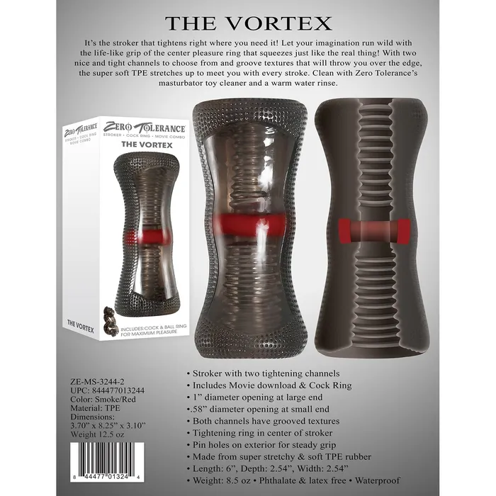 Male Sex Toys Zero Tolerance Zero Tolerance The Vortex Soft Stroker with Vibrating Cock Ring Black