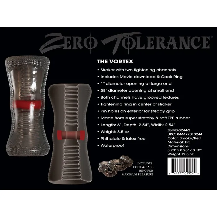 Male Sex Toys Zero Tolerance Zero Tolerance The Vortex Soft Stroker with Vibrating Cock Ring Black