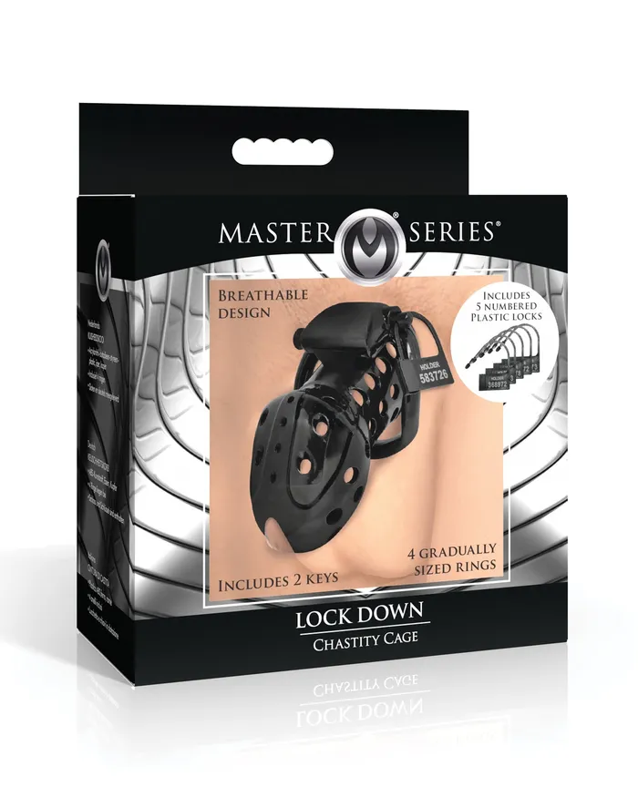 Xr LLC Master Series Lock Down Chastity Cage Black Male Sex Toys