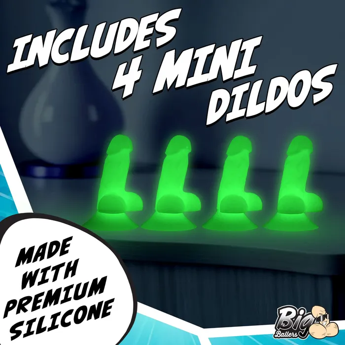 GlowintheDark Suction SnapOn Peckers 4 Pack Big Ballers Female Sex Toys
