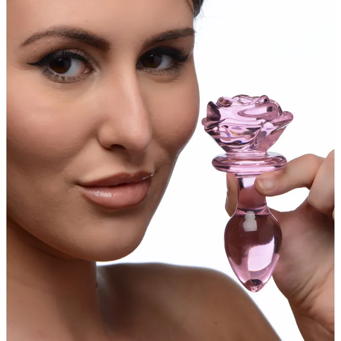 Male Sex Toys Pink Rose Glass Anal Plug Medium Booty Sparks