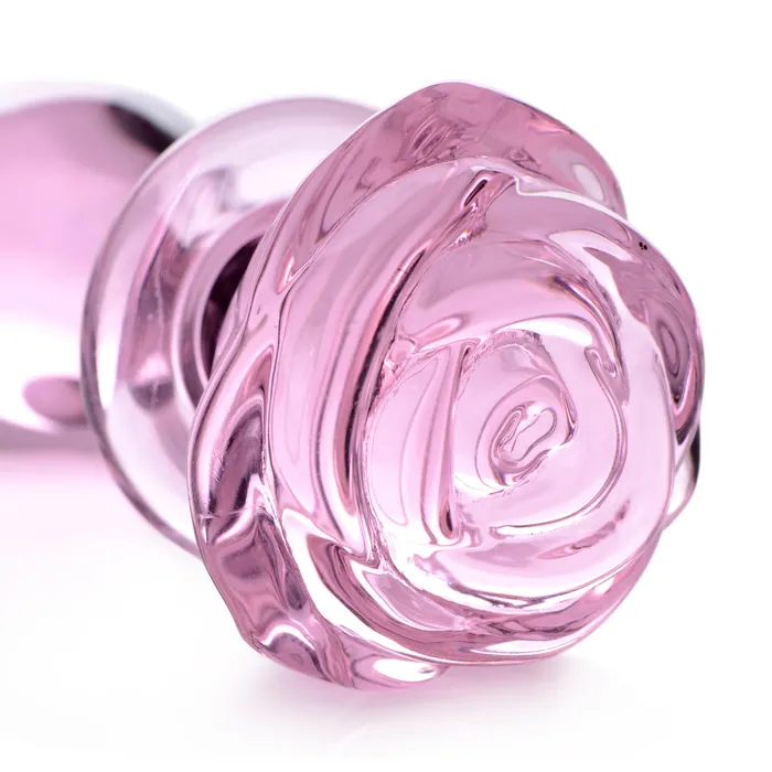 Male Sex Toys Pink Rose Glass Anal Plug Medium Booty Sparks