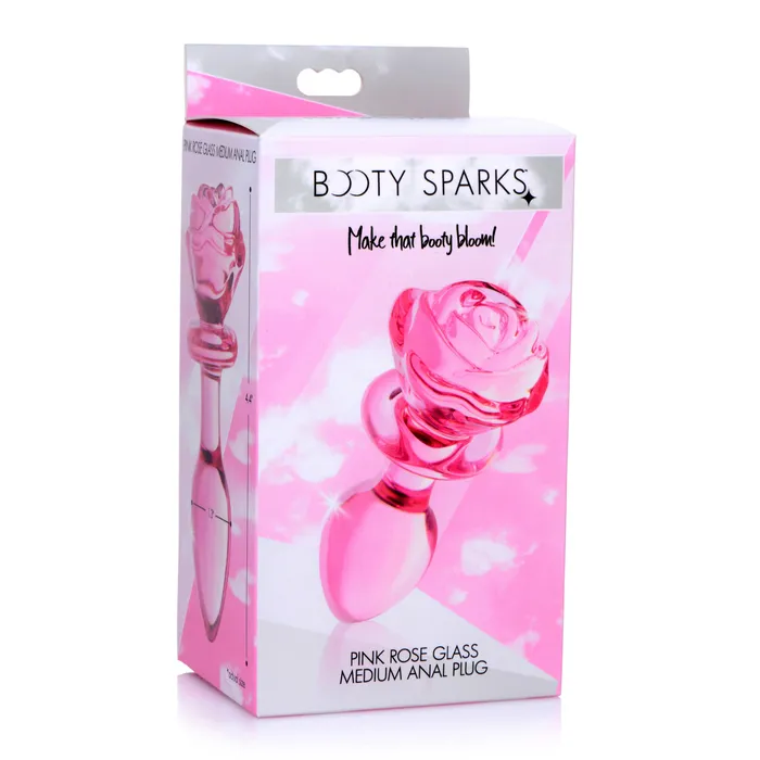 Male Sex Toys Pink Rose Glass Anal Plug Medium Booty Sparks