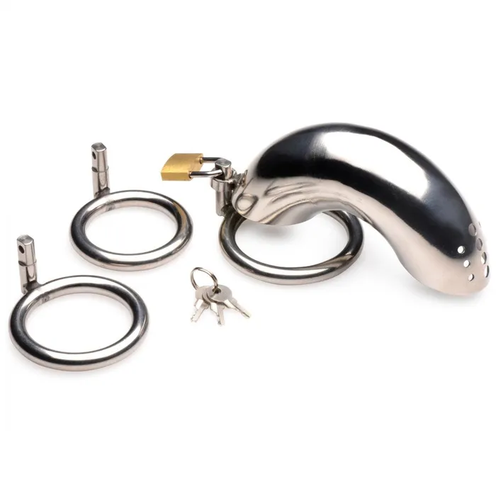 Master Series Male Sex Toys Locking Stainless Steel Chastity Cage w 3 Rings