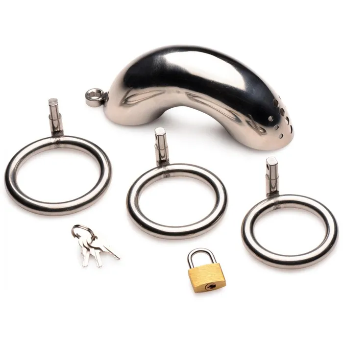 Master Series Male Sex Toys Locking Stainless Steel Chastity Cage w 3 Rings