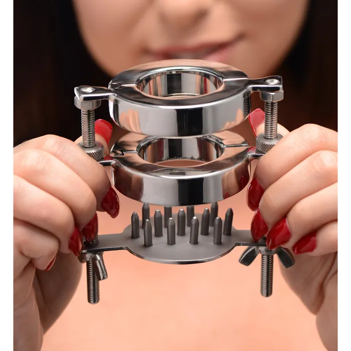Master Series Male Sex Toys Stainless Steel Spiked CBT Ball Stretcher and Crusher