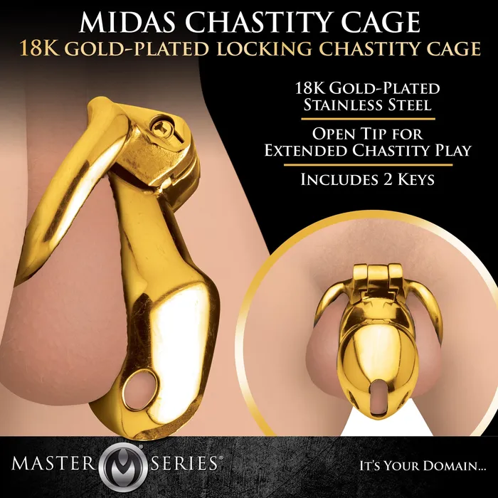 Midas 18K GoldPlated Locking Chastity Cage Master Series Male Sex Toys