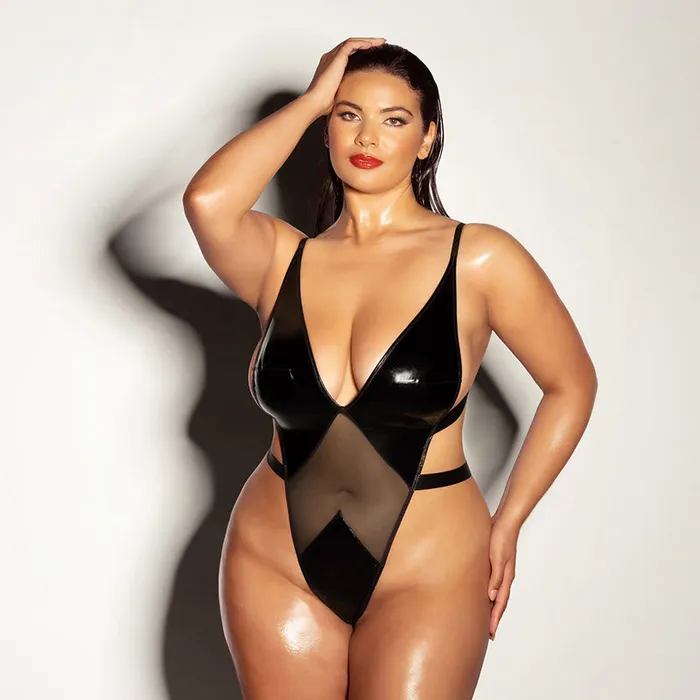 Oh L L Chri Limitless Soft Cup High Leg Vinyl and Mesh Teddy 1XL2XL Oh Lala Cheri Male Sex Toys Oh L L Chri Limitless Soft Cup High Leg Vinyl and Mesh Teddy 1XL2XL Oh Lala Cheri Male Sex Toys