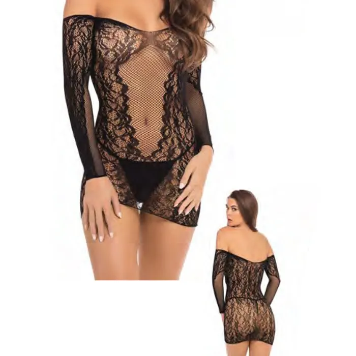 Rene Rofe Demure Long Sleeve Mini Dress Black SM Rene Rofe Anal
