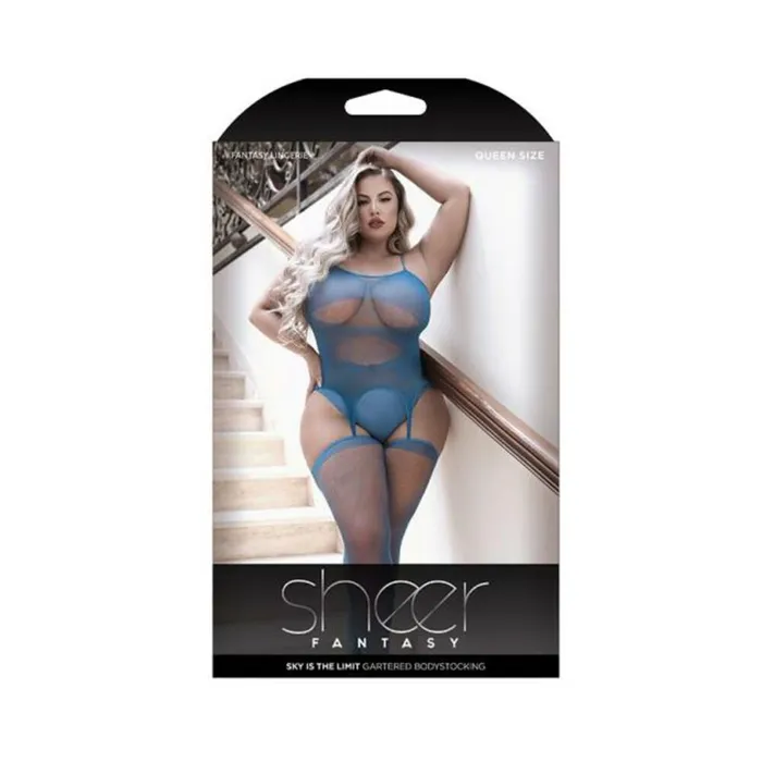 Sheer Sky Is The Limit Opaque Gartered Bodystocking Sky Blue Queen Fantasy Lingerie Vibrators