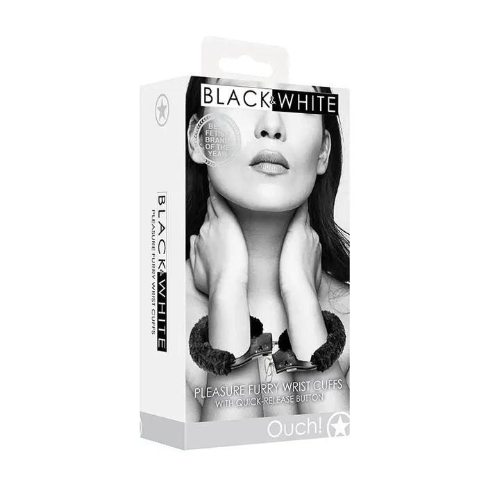 Shots America LLC Couples Ouch Black White Beginner Pleasure Furry Wrist Cuffs With QuickRelease Button Black Shots America LLC Couples Ouch Black White Beginner Pleasure Furry Wrist Cuffs With QuickRelease Button Black