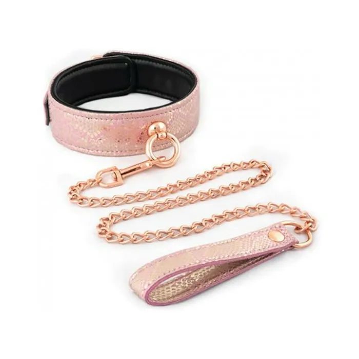 Spartacus Restraints Collar And Leash Micro Fiber Snake Print With Leather Lining