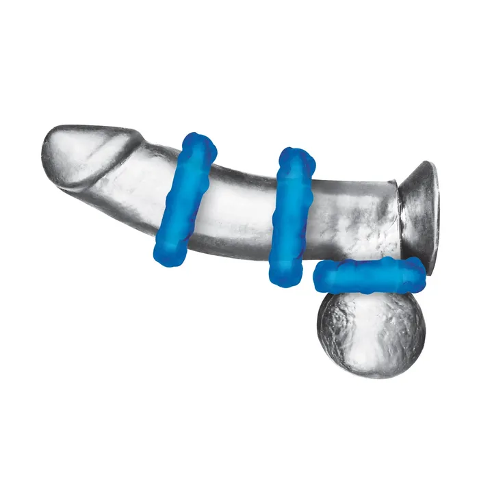 Blue Line Male Sex Toys Blue Line Ribbed Rider Cock Ring Set 3 Pack Blue