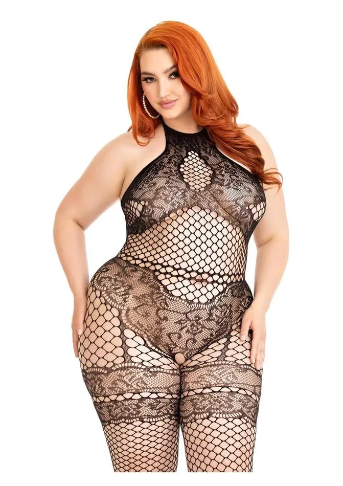 Couples Leg Avenue Leg Avenue Seamless Industrial Net Halter Bodystocking with Faux Lace Lingerie Detail Couples Leg Avenue Leg Avenue Seamless Industrial Net Halter Bodystocking with Faux Lace Lingerie Detail