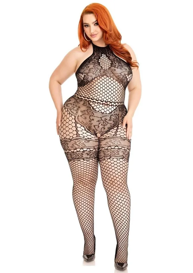 Couples Leg Avenue Leg Avenue Seamless Industrial Net Halter Bodystocking with Faux Lace Lingerie Detail Couples Leg Avenue Leg Avenue Seamless Industrial Net Halter Bodystocking with Faux Lace Lingerie Detail
