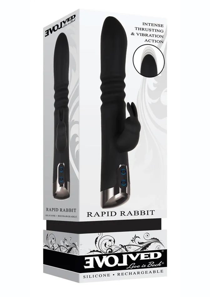 Evolved Rapid Rabbit Rechargeable Silicone Thrusting Rabbit Vibrator Female Sex Toys