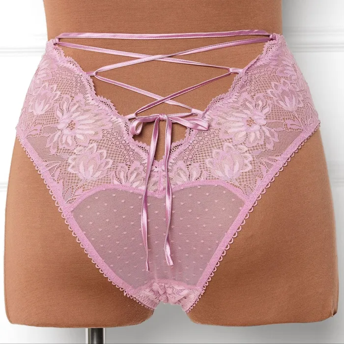 Mentionables High Waist Lace Up Crotchless Panty Lilac Female Sex Toys