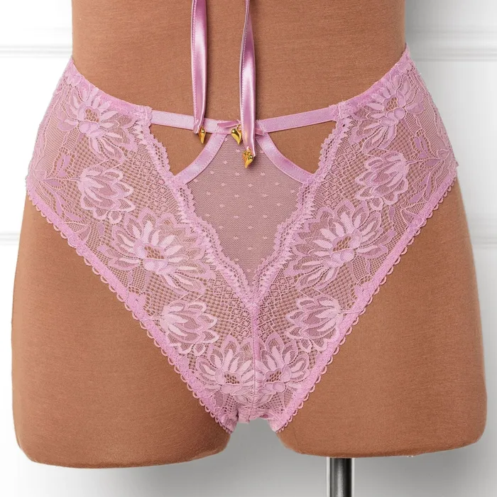 Mentionables High Waist Lace Up Crotchless Panty Lilac Female Sex Toys