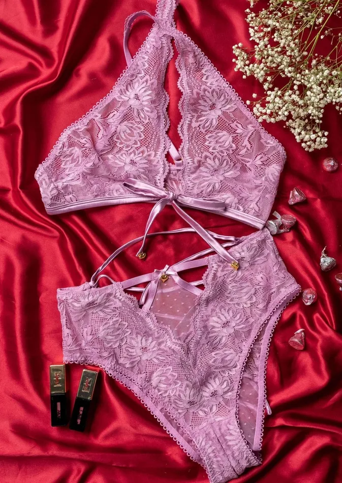 Mentionables High Waist Lace Up Crotchless Panty Lilac Female Sex Toys