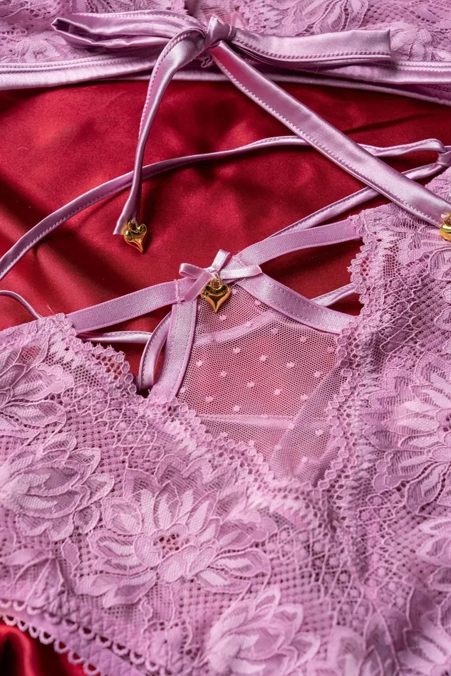 Mentionables High Waist Lace Up Crotchless Panty Lilac Female Sex Toys