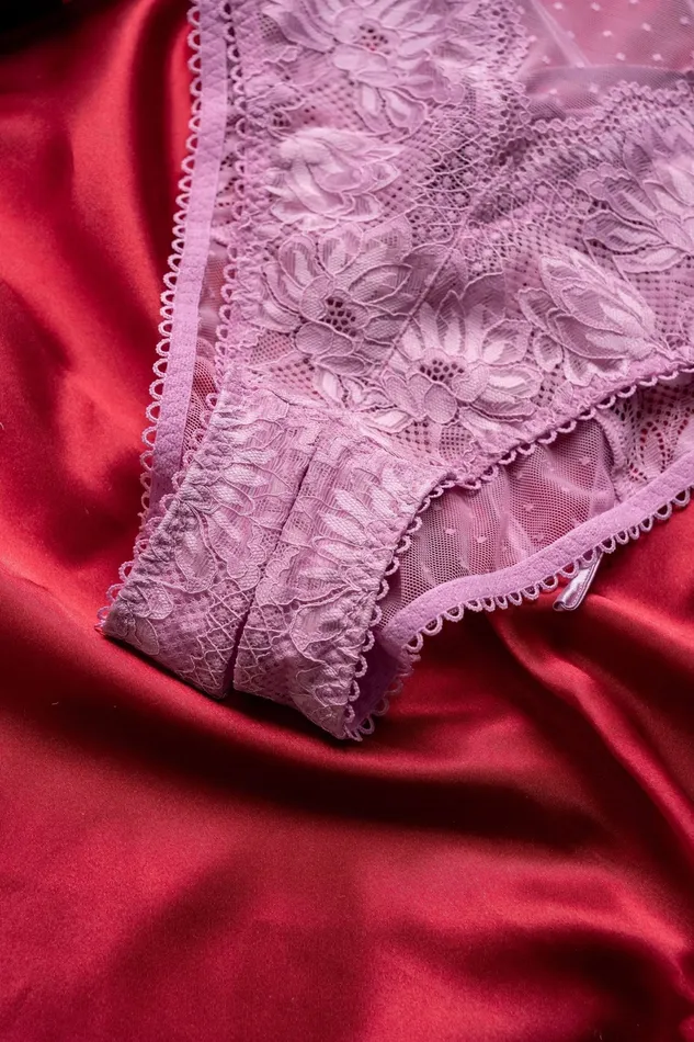 Mentionables High Waist Lace Up Crotchless Panty Lilac Female Sex Toys