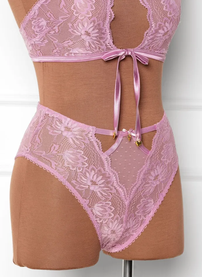 Mentionables High Waist Lace Up Crotchless Panty Lilac Female Sex Toys
