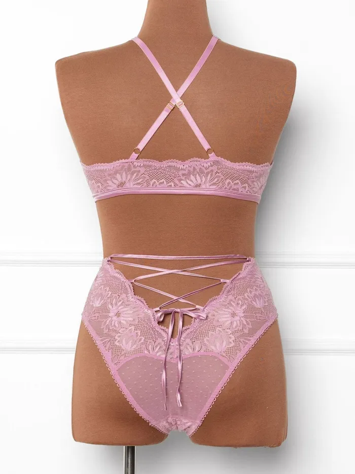 Mentionables High Waist Lace Up Crotchless Panty Lilac Female Sex Toys
