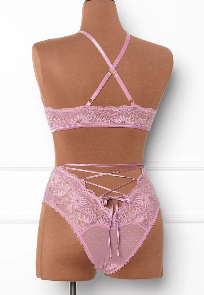 Mentionables High Waist Lace Up Crotchless Panty Lilac Female Sex Toys