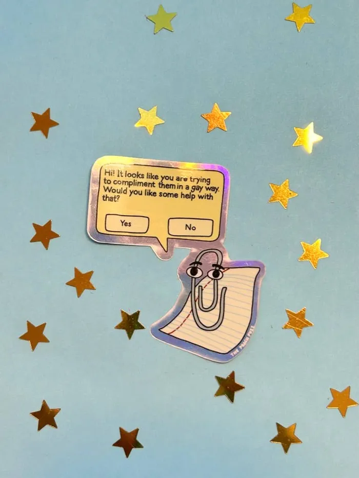 The Peach Fuzz Gay Clippy Holographic Sticker In Store Only The Peach Fuzz Female Sex Toys