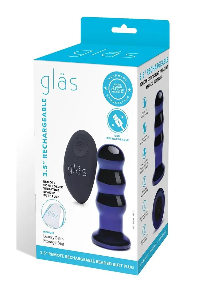 Anal Glas Glas Rechargeable Remote Controlled Vibrating Glass Beaded Buttplug