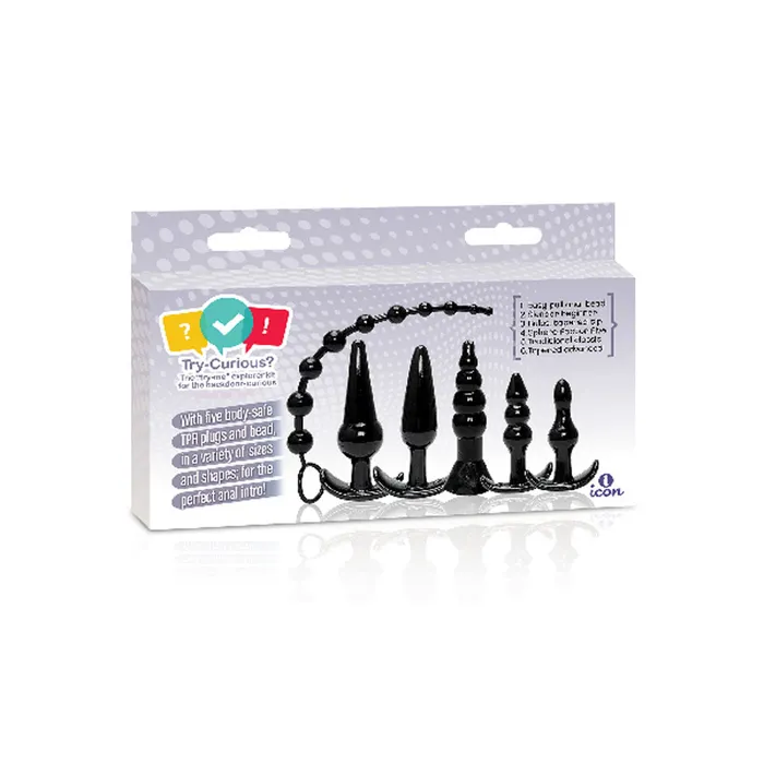 Icon Brands Anal The 9s TryCurious Anal Plug Kit Black Icon Brands Anal The 9s TryCurious Anal Plug Kit Black